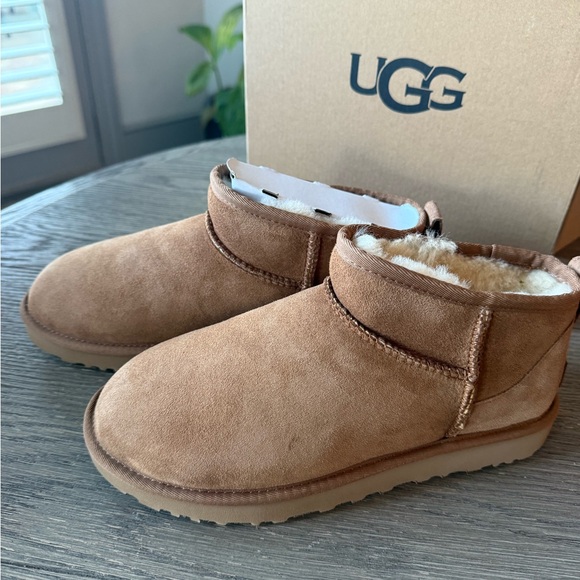 UGG Tan Classic Ultra Mini Boots - Picture 1 of 7